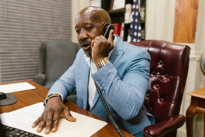 lawyer on phone